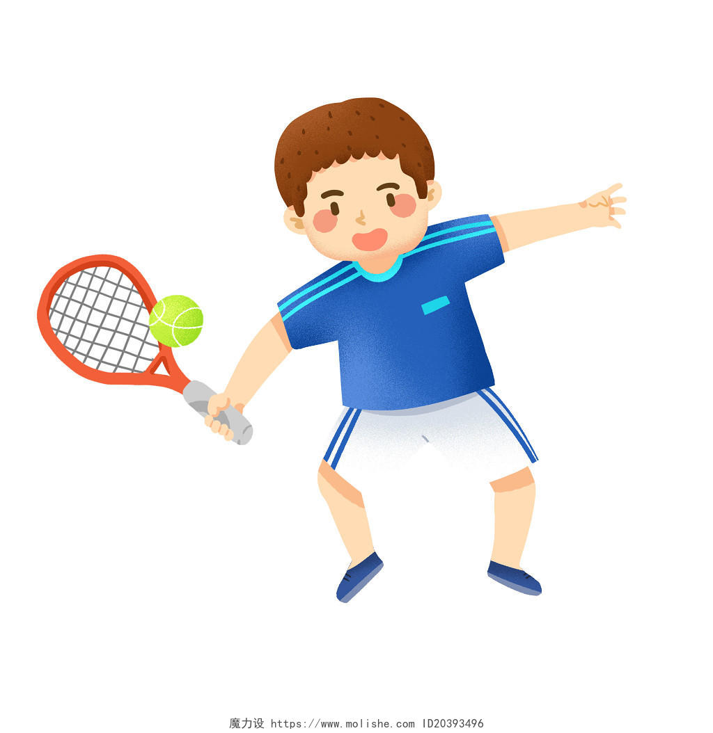 全民健身日手绘校园运动会打网球的男生